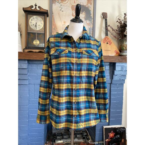 LL BEAN M Plaid Elasterell-P w/Sorona Button Up Flannel Womens Shirt - Picture 1 of 16